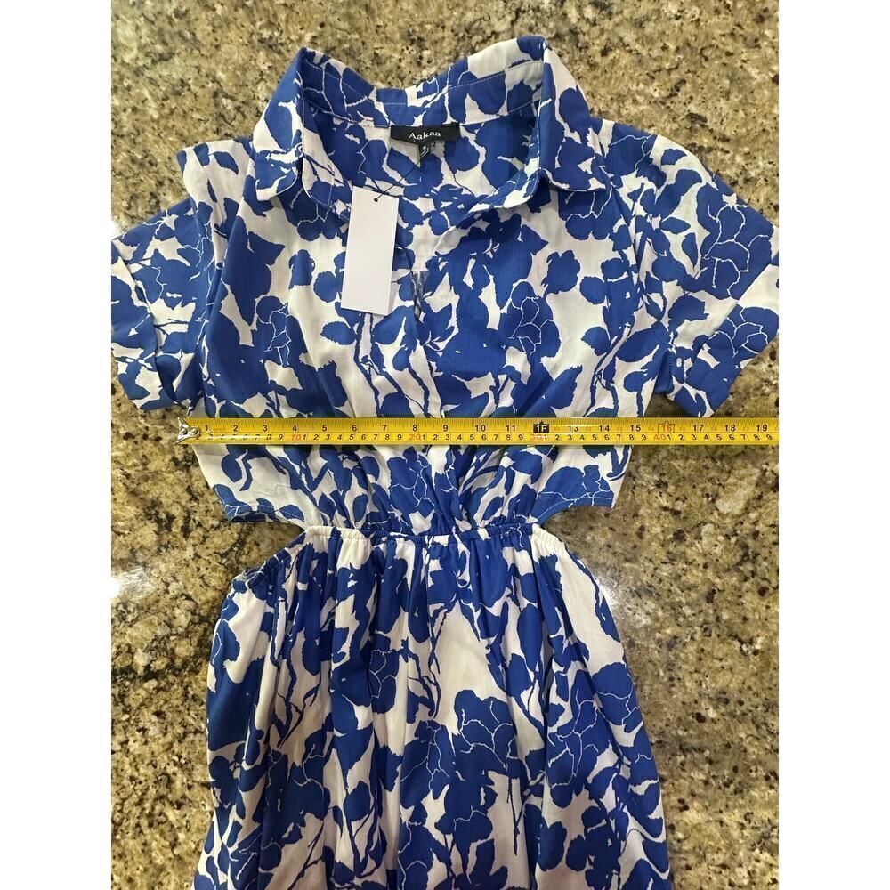 NWT Aakaa Anthropologie Small Side Cutout Blue White Maxi Artsy Festive Dress - Picture 12 of 16
